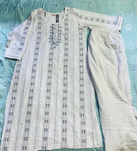 White Printed Kurta with Pants Set