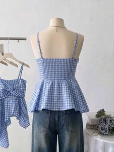 Gingham Twist Front Peplum Top
