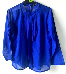 Royal Blue Sheer Sleeve Blouse