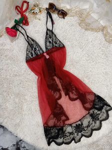 Red &amp; Black Lace Lingerie Babydoll