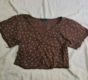 PRICE DROP🖤Chocolate Brown Floral Aesthetic Crop