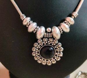 boho Silver Necklace with Purple Stone