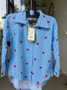 Blue Striped Heart Print Shirt