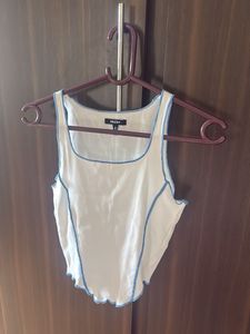 White Tank Top with Blue Stitching