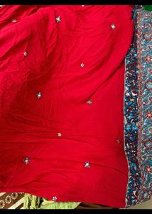 Vibrant Red Saree with Embellished Border
