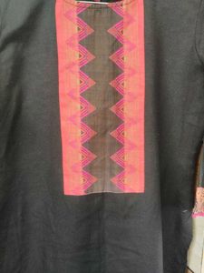Stylish Black Kurta with Pink Geometric Print