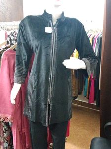 Party Wear Elegant Black Velvet Kurta Set