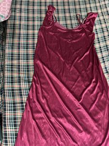 Maroon Satin Nightgown &amp; Robe Set
