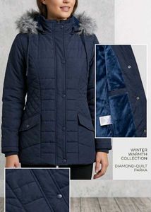 Navy Puffer Jacket with Fur Hood