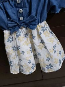 Chocolate Baby Denim Floral off Shoulder Dress