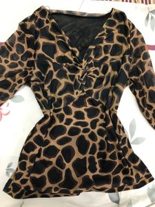 Leopard Print Twist Front Mesh Top