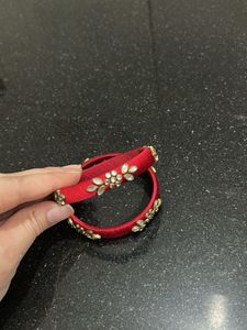 Red Embellished Silk Thread Bangles