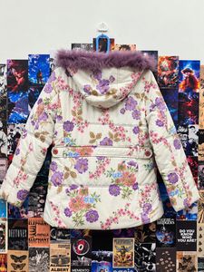 Floral Puffer Jacket with Fur Hood