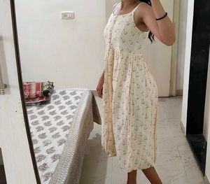 Cream Floral Print Midi Dress