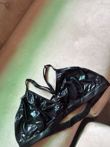 Shiny Black Bralette Top