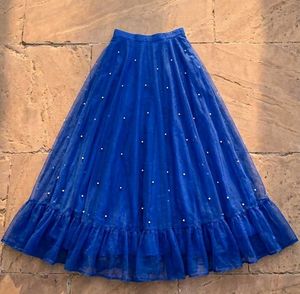 Royal Blue Embellished Net Skirt