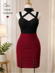 Stylish Black & Maroon Co-ord Set❤️