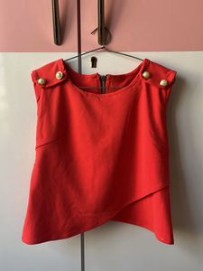Red Sleeveless Button Detail Top