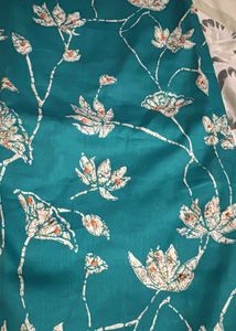 Teal Lotus Print Dress Material