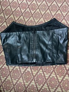 Black Faux Leather Corset Top
