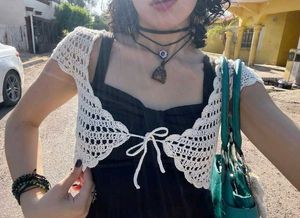 Crochet bolero with tie front