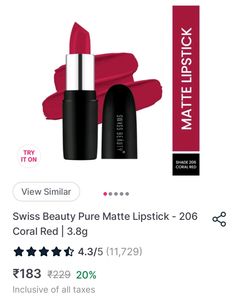 Swiss Beauty Pure Matte Lipstick - 206 Coral Red ?