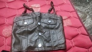 Faux Leather Crop Top with Studs