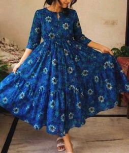 Blue Floral Anarkali Dress