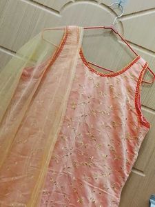 Elegant Peach Maxi Dress with Dupatta