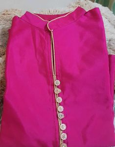 Vibrant Pink Kurta with Gold Trim