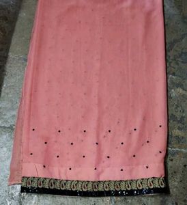 Peach Saree with Black Border