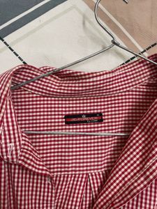 Red Checkered Button-Up Shirt