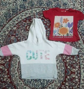 Cute Girls' Hoodie & T-Shirt Set