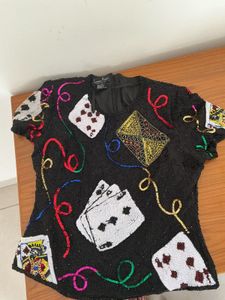 Sequin Embellished Card Game Top LAURENCE KAZAR
