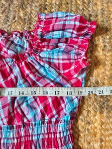 Red Plaid Smocked Top Size L 38"- 40"