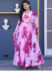 Elegant Floral Print Anarkali Gown