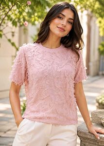 Peach Textured Short Sleeve Top