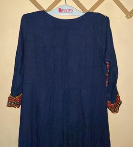 Embroidered Navy Blue Kurta