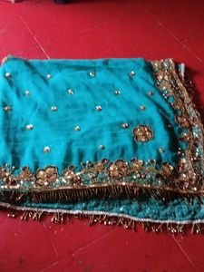 Stunning Teal dupatta with Intricate Embellishment