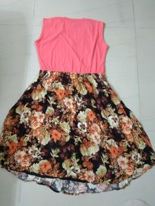 Coral V-Neck Floral Print Dress with Belt