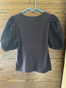 Navy Blue Puff Sleeve Top