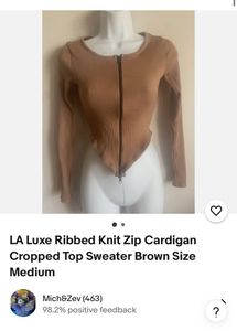 Ribbed Knit Zip Cardigan Cropped Top
