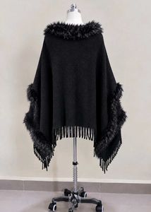 Black Fur Trim Poncho