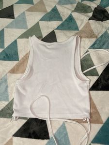 H&amp;M Ribbed White Crop Top with Tie Detail