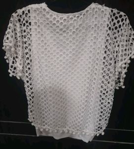 Beautiful White Hole Design Top With Strechble Inner Combo