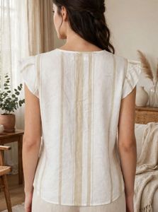 Striped V-Neck Button-Up Top