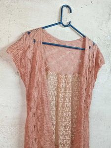 Sheer Pink Lace Shrug Top Sleeveless