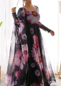 Floral Print Anarkali Suit organza fabric