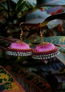 Pink Silk Thread Jhumka Earrings