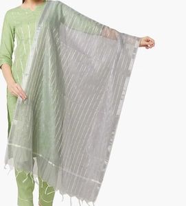 Elegant Grey Silk blended Striped Dupatta